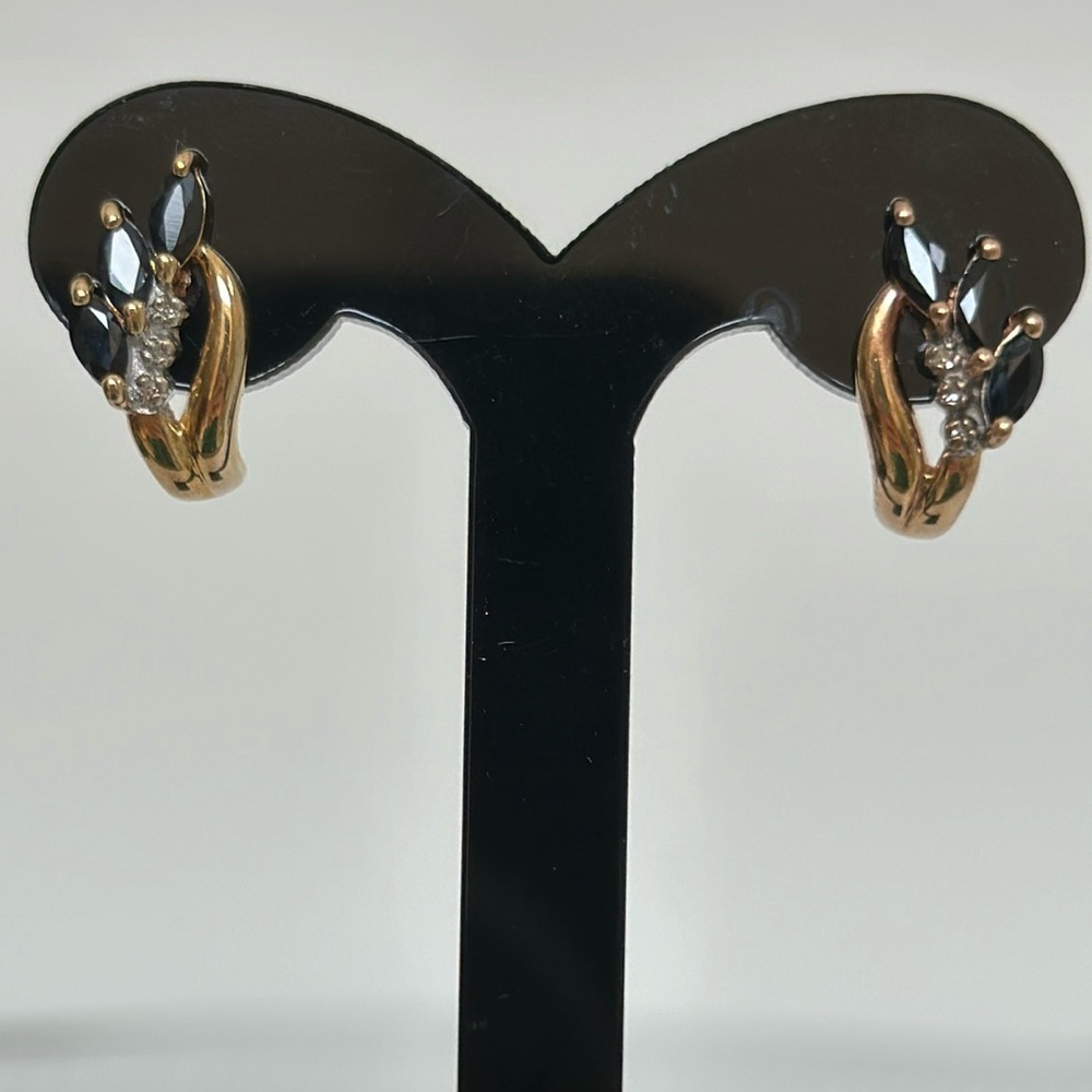 10k real solid gold real diamonds and blue topaz earrings